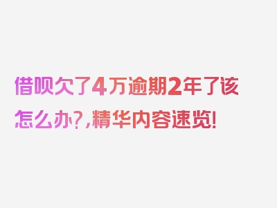 借呗欠了4万逾期2年了该怎么办?，精华内容速览！