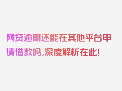 网贷逾期还能在其他平台申请借款吗，深度解析在此！