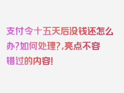 支付令十五天后没钱还怎么办?如何处理?，亮点不容错过的内容！