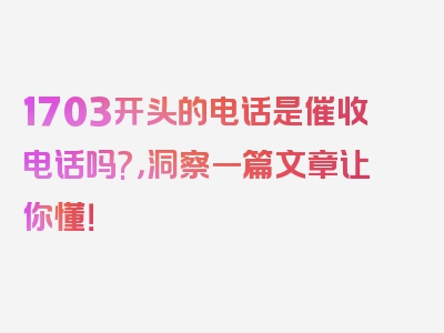 1703开头的电话是催收电话吗?，洞察一篇文章让你懂！