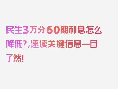 民生3万分60期利息怎么降低?，速读关键信息一目了然！