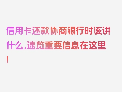 信用卡还款协商银行时该讲什么，速览重要信息在这里！