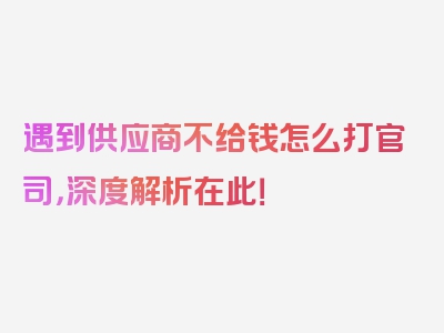 遇到供应商不给钱怎么打官司，深度解析在此！