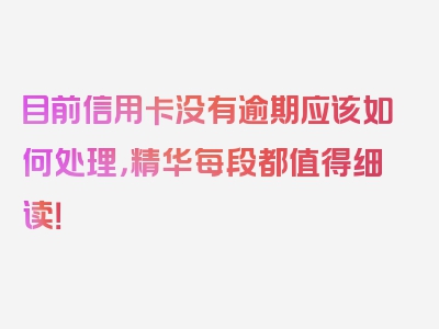 目前信用卡没有逾期应该如何处理，精华每段都值得细读！