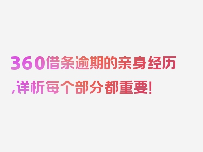 360借条逾期的亲身经历，详析每个部分都重要！