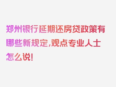 郑州银行延期还房贷政策有哪些新规定，观点专业人士怎么说！