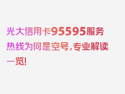 光大信用卡95595服务热线为何是空号，专业解读一览！