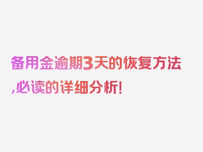 备用金逾期3天的恢复方法，必读的详细分析！