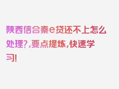 陕西信合秦e贷还不上怎么处理?，要点提炼，快速学习！