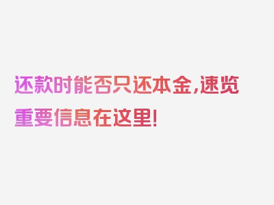 还款时能否只还本金，速览重要信息在这里！