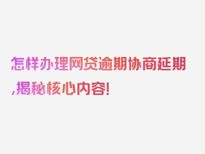 怎样办理网贷逾期协商延期，揭秘核心内容！