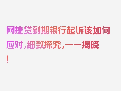 网捷贷到期银行起诉该如何应对，细致探究，一一揭晓！