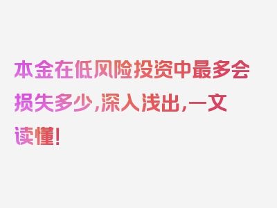 本金在低风险投资中最多会损失多少，深入浅出，一文读懂！