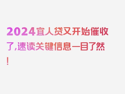 2024宜人贷又开始催收了，速读关键信息一目了然！