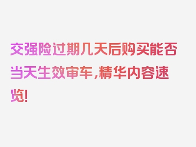 交强险过期几天后购买能否当天生效审车，精华内容速览！