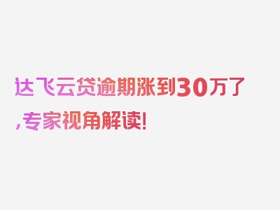 达飞云贷逾期涨到30万了，专家视角解读！