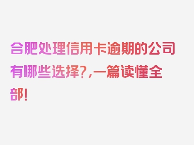 合肥处理信用卡逾期的公司有哪些选择?，一篇读懂全部！