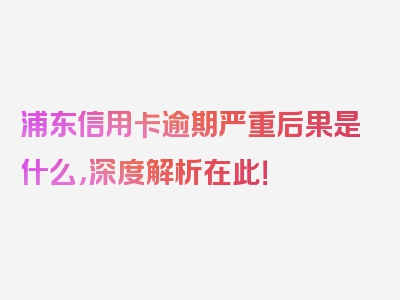 浦东信用卡逾期严重后果是什么，深度解析在此！