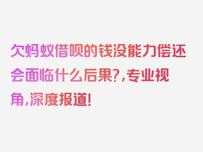 欠蚂蚁借呗的钱没能力偿还会面临什么后果?，专业视角，深度报道！