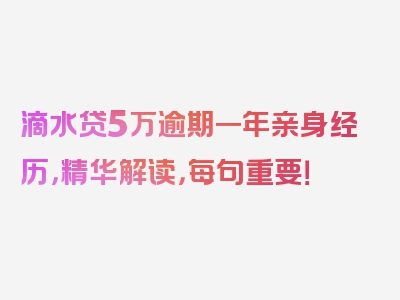 滴水贷5万逾期一年亲身经历，精华解读，每句重要！