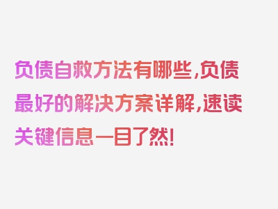 负债自救方法有哪些,负债最好的解决方案详解，速读关键信息一目了然！