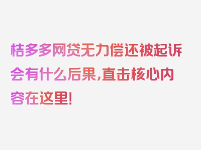 桔多多网贷无力偿还被起诉会有什么后果，直击核心内容在这里！