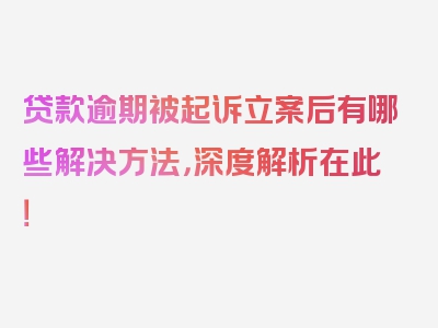 贷款逾期被起诉立案后有哪些解决方法，深度解析在此！