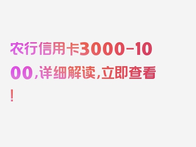 农行信用卡3000-1000，详细解读，立即查看！