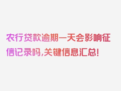 农行贷款逾期一天会影响征信记录吗，关键信息汇总！