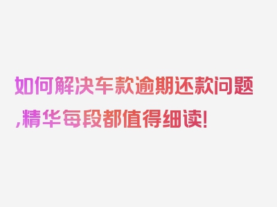 如何解决车款逾期还款问题，精华每段都值得细读！