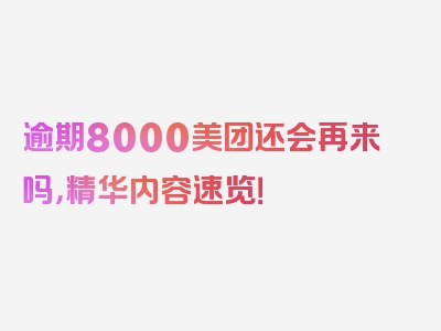 逾期8000美团还会再来吗，精华内容速览！