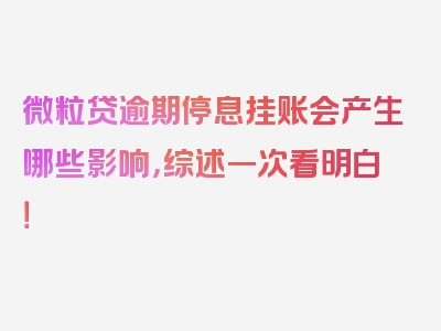 微粒贷逾期停息挂账会产生哪些影响，综述一次看明白！