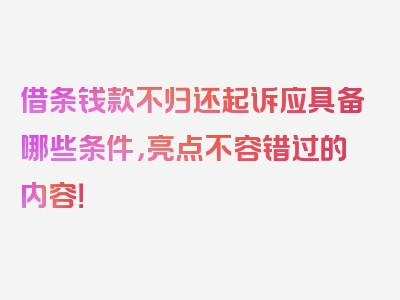 借条钱款不归还起诉应具备哪些条件，亮点不容错过的内容！