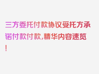 三方委托付款协议受托方承诺付款付款，精华内容速览！