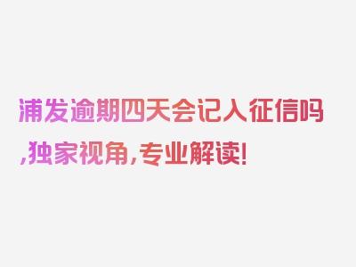 浦发逾期四天会记入征信吗，独家视角，专业解读！