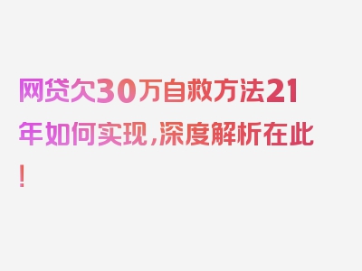 网贷欠30万自救方法21年如何实现，深度解析在此！