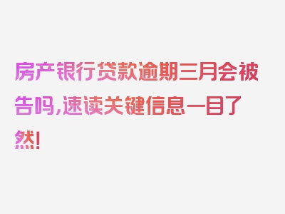 房产银行贷款逾期三月会被告吗，速读关键信息一目了然！