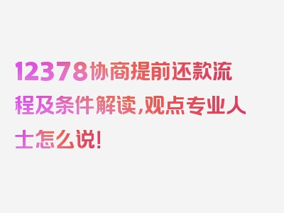 12378协商提前还款流程及条件解读，观点专业人士怎么说！