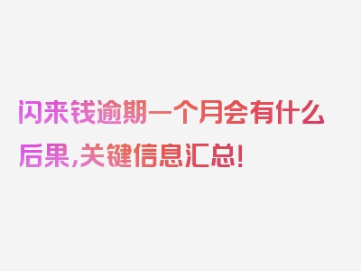 闪来钱逾期一个月会有什么后果，关键信息汇总！