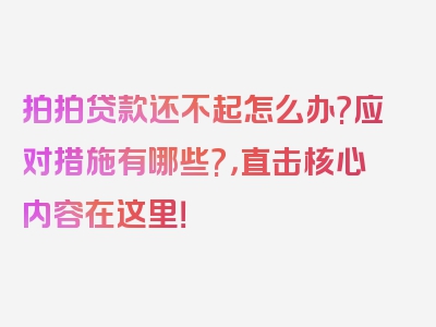 拍拍贷款还不起怎么办?应对措施有哪些?，直击核心内容在这里！