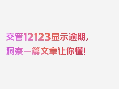 交管12123显示逾期，洞察一篇文章让你懂！