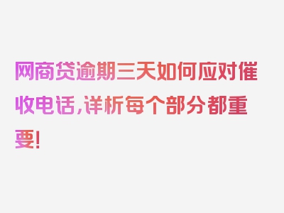 网商贷逾期三天如何应对催收电话，详析每个部分都重要！