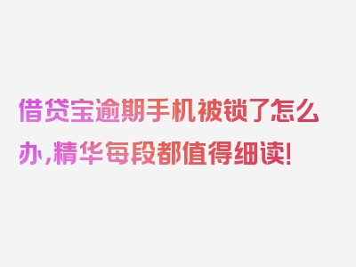 借贷宝逾期手机被锁了怎么办，精华每段都值得细读！