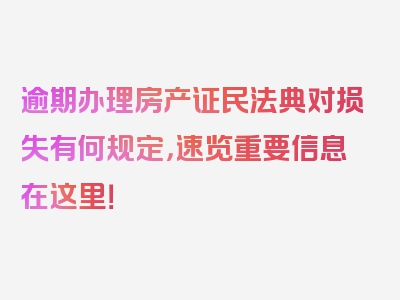 逾期办理房产证民法典对损失有何规定，速览重要信息在这里！