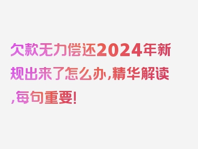 欠款无力偿还2024年新规出来了怎么办，精华解读，每句重要！