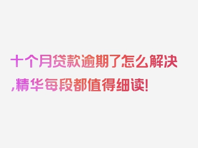 十个月贷款逾期了怎么解决，精华每段都值得细读！