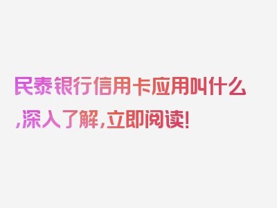 民泰银行信用卡应用叫什么，深入了解，立即阅读！