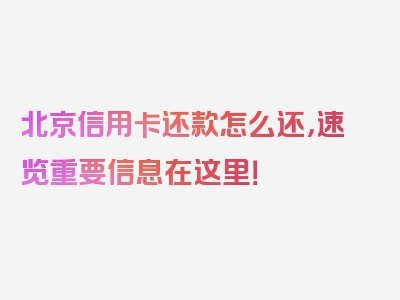 北京信用卡还款怎么还，速览重要信息在这里！