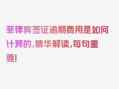 菲律宾签证逾期费用是如何计算的，精华解读，每句重要！