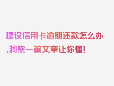 建设信用卡逾期还款怎么办，洞察一篇文章让你懂！